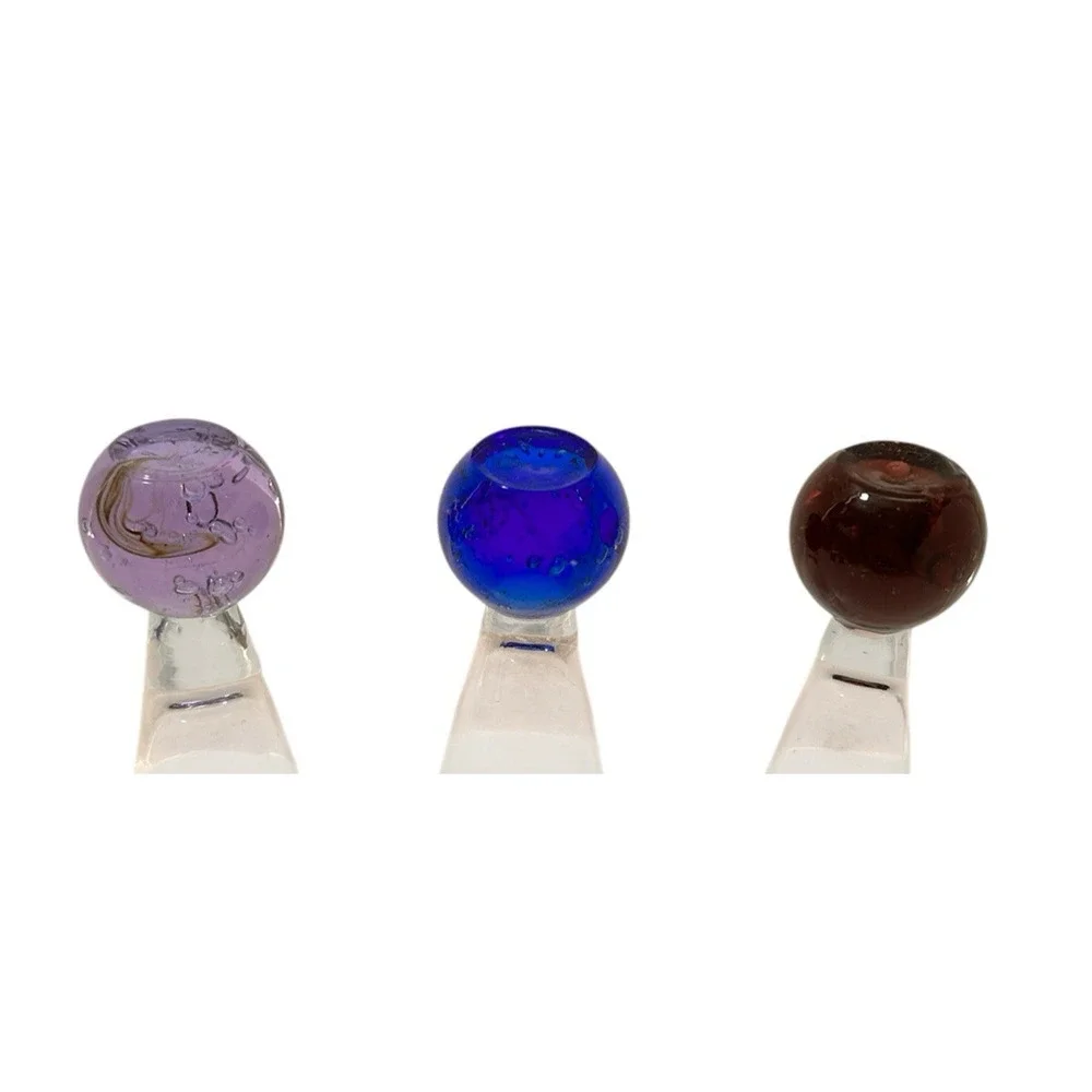 Vtg MCM Set of 3 Cordial Shot Glasses Air Bubble Colored Ball Bottom Bases 4.5 